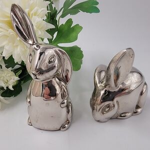 Bunny Rabbit Salt & Pepper Set, Silver Plated, Vintage